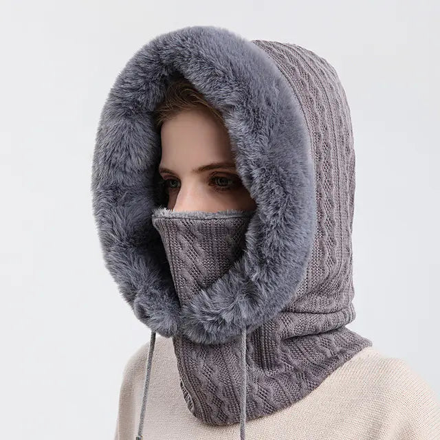 Women's Knitted Cashmere Winter Cap and Mask Set Mimarta
