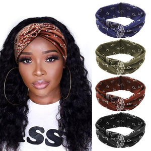 DRESHOW 4 Pack Boho Cotton Non-Slip Headbands for Women Girls Yoga Workout Running Knotted Turban Floral Elastic Head Wrap Mimarta