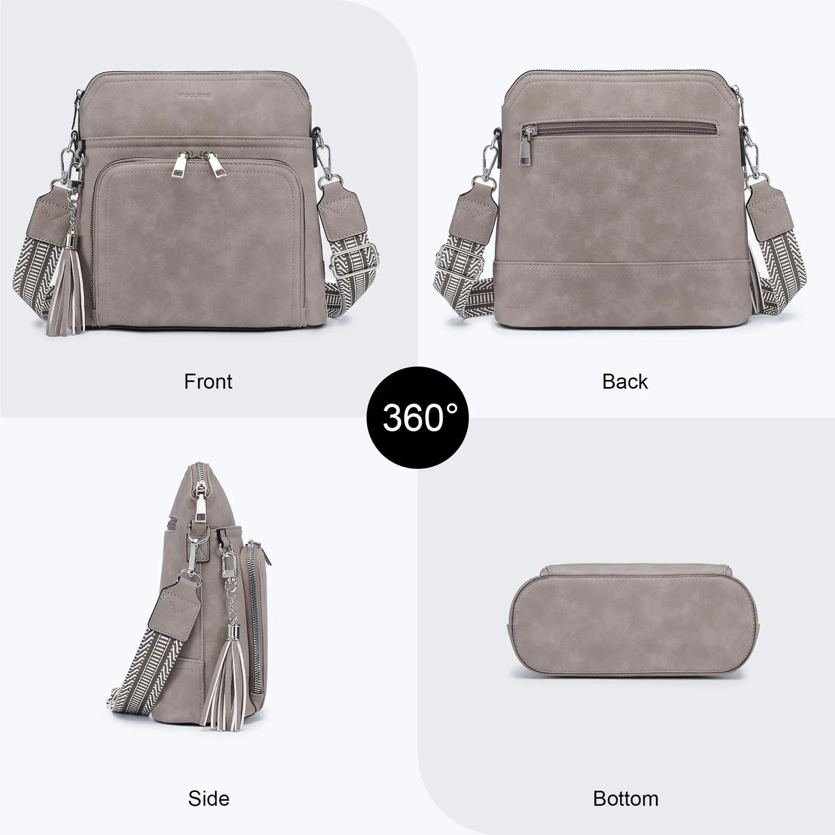 Crossbody Purse for Women,Lightweight Medium Crossbody Bag Soft Leather Women's Shoulder Handbags with Tassel Taupe Rieworkes