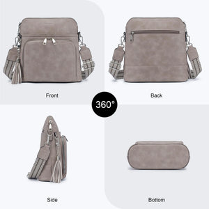 Crossbody Purse for Women,Lightweight Medium Crossbody Bag Soft Leather Women's Shoulder Handbags with Tassel Taupe Rieworkes