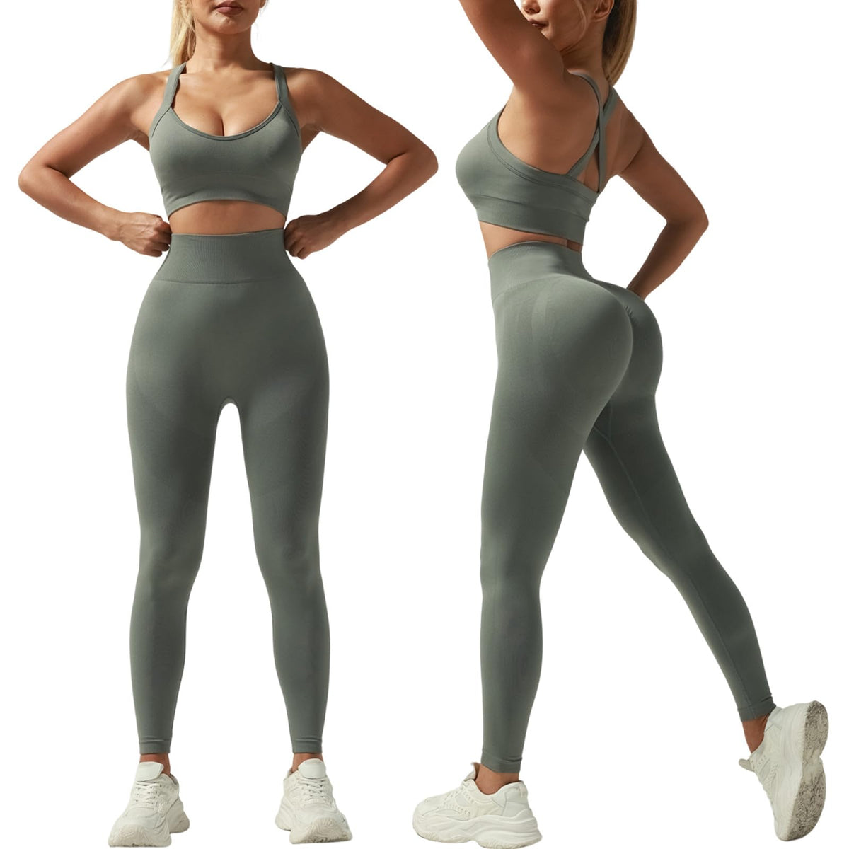 Aliaglo Workout Outfits for Women 2 Piece Ribbed Seamless Crop Tank High Waist Yoga Leggings Sets (Grey small) Mimarta