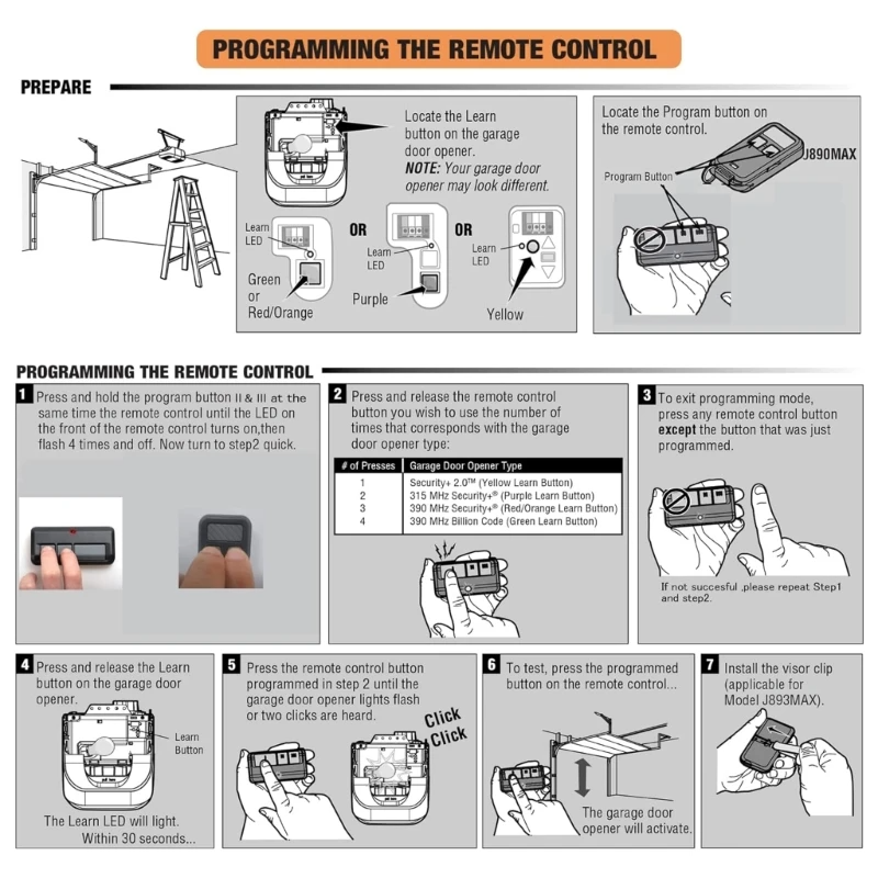 2 For Chamberlain LiftMaster Garage Door Opener Remote 893LM 953EV-P2 Learn Mimarta