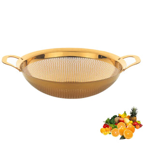Stainless Steel Colander With Handle and Legs Drain Basket for Pasta Spaghetti Berry Veggies Fruits Noodles Salads Fruit Colander Strainer Metal Rice Sieve Kitchen Utensils-Gold Rieworkes