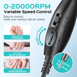 COSLUS Electric Nail Drill File Professional: for Acrylic Gel Dip Powder Nails Portable Nail Drill Machine Kit Manicure Pedicure Tools Polishing Set with Nail Drill Bits Sanding Bands Grey Rieworkes