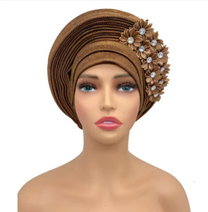 Stunning Floral Auto Gele Headwraps - 2024 New African Turban for Elegant Weddings & Parties Rieworkes