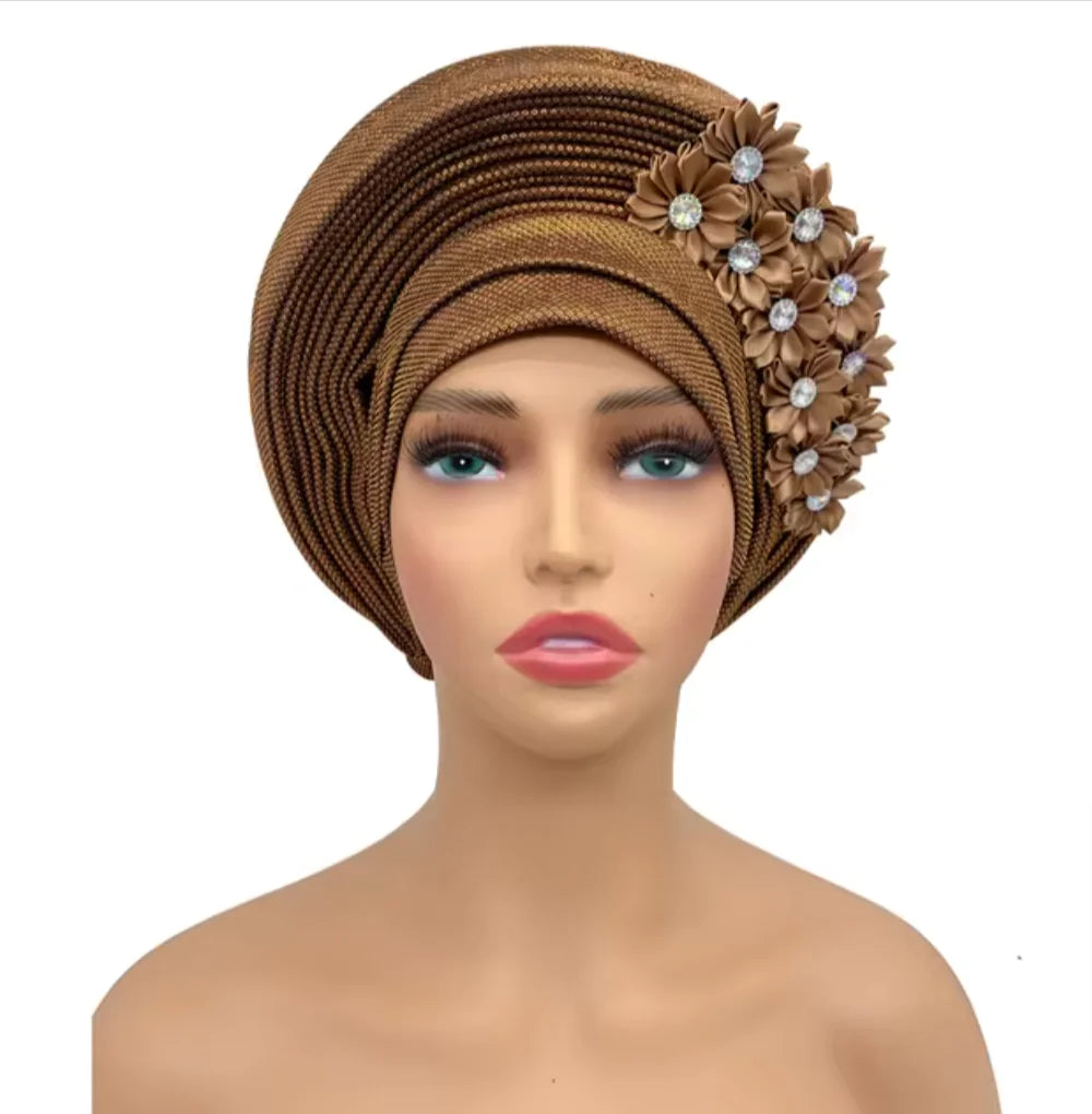 Stunning Floral Auto Gele Headwraps - 2024 New African Turban for Elegant Weddings & Parties Rieworkes