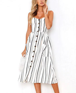 BeAvant Casual striped linen cotton dress women Button strap beach summer dress 2019 Sexy backless midi ladies dresses vestidos Rieworkes