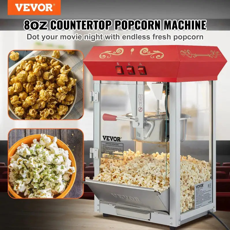 Popcorn Popper Machine 8 Oz Countertop Popcorn Maker 850W 48 Cups Red Mimarta