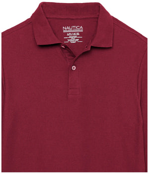 Nautica Boys' School Uniform Long Sleeve Polo Shirt, Button Closure, Comfortable, Breathable Fabric 6 Burgundy Rieworkes