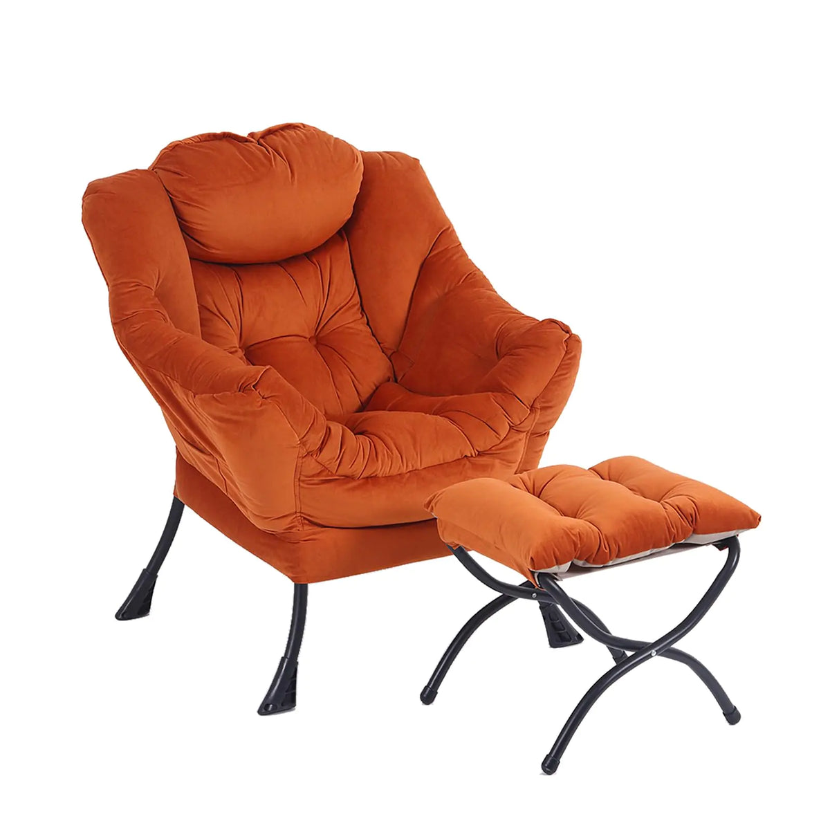LITA Lazy Chair with Ottoman Modern Lounge Accent Chair with Armrests and a Side Pocket Leisure Upholstered Sofa Chair Set Reading Chair with Footrest for Small Space Corner ChairOrange Mimarta