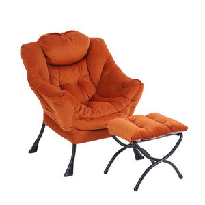 LITA Lazy Chair with Ottoman Modern Lounge Accent Chair with Armrests and a Side Pocket Leisure Upholstered Sofa Chair Set Reading Chair with Footrest for Small Space Corner ChairOrange Mimarta