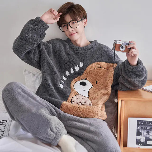 Men's Thickened Plush Winter Home Suit for Autumn/Winter Mimarta
