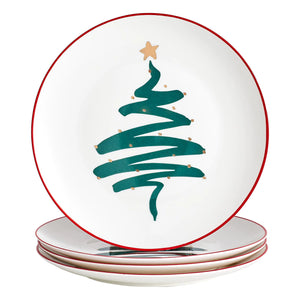 Swuut Christmas Holiday Bone China Dinner Plates - Dessert Plates - Salad Plates Set of 4Dishwasher Safe (Tree 10 inch) Mimarta