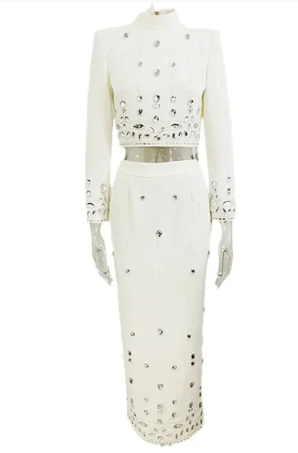 Elegant Rhinestone Long Skirt Set Mimarta
