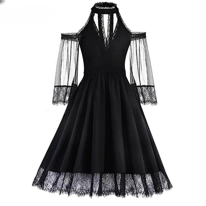 Elegant Vintage Black Mesh Lace Dress Rieworkes