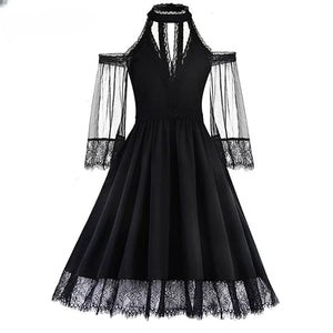 Elegant Vintage Black Mesh Lace Dress Rieworkes