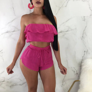 High-Waisted Romper with Large Pockets in Fuchsia Mimarta