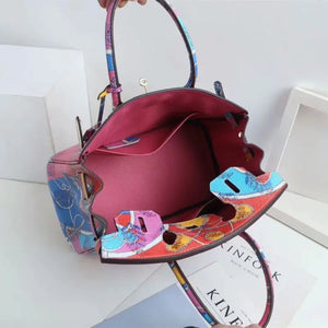 Platinum Classic Leather Handbag with Animal Design Mimarta