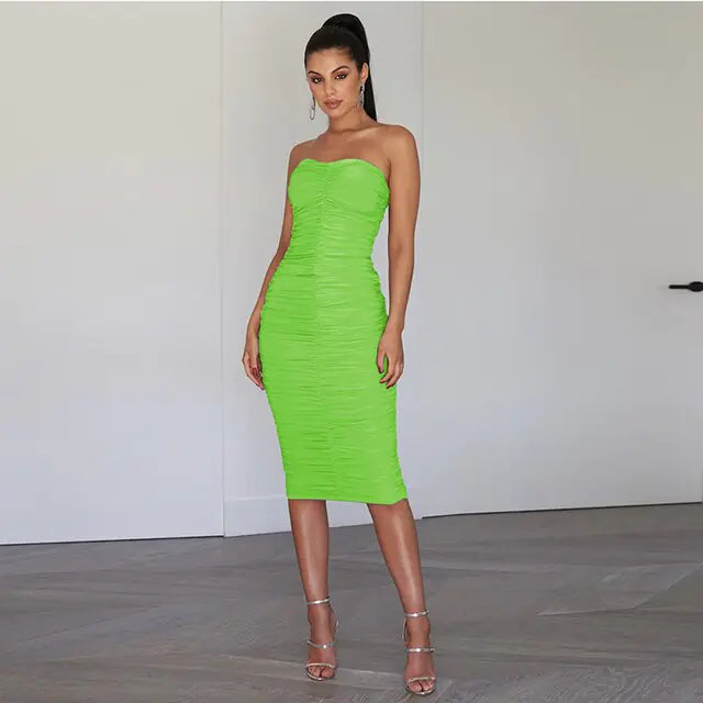 Neon Green Tube Dress Women Rieworkes