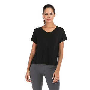Summer V-Neck Sports T-Shirt with Open Back for Women Mimarta