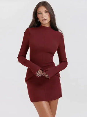 Elegant High Waist Dark Blue Mini Dress Rieworkes