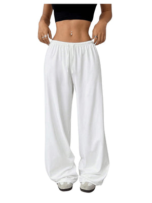 RoseSeek Womens Drawstring Waist Straight Wide Leg Sweatpants Casual Loose Baggy Workout Long Pants White X-Small Mimarta