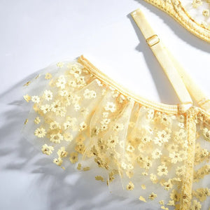Yellow Floral Mesh Patchwork Underwear Set Rieworkes
