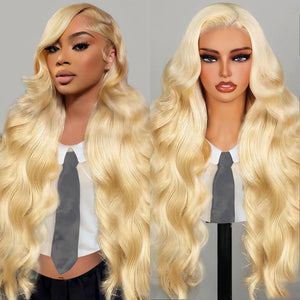 TYUKY 32 Inch 613 Lace Front Wig Human Hair 200 Density 613 HD Lace Frontal Wig 13x6 Body Wave Blonde Lace Front Wigs Human Hair Pre Plucked Blonde Human Hair Wig 613 Human Hair Lace Front Wigs Mimarta