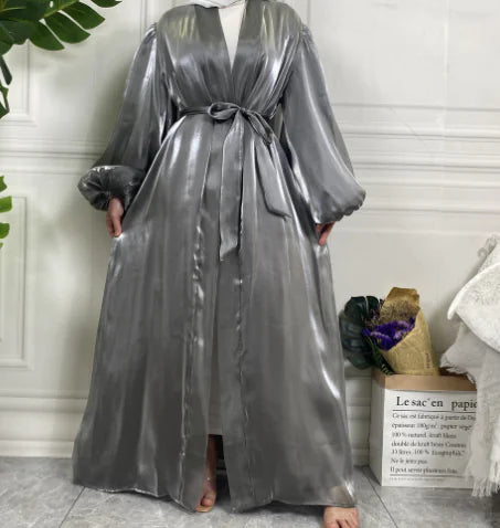 Shiny Silk Lace-Up Cardigan Robe Mimarta