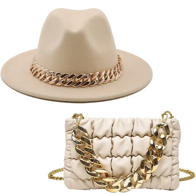 Fedora Hats Women Luxury Accessories Gold Chain Rieworkes
