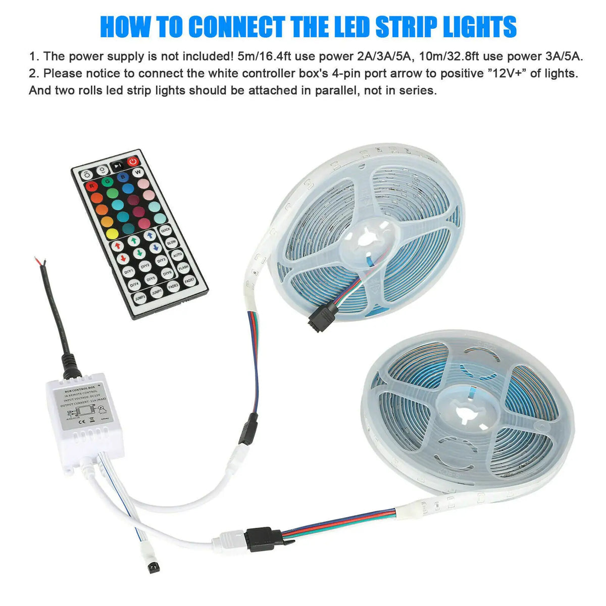 32FT LED SMD Strip Light Flexible 3528 RGB Remote Fairy Lights Room TV Party Bar Rieworkes