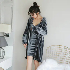 Luxury Velvet Three-Piece Pajama Set with Robe Mimarta
