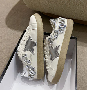 Star Old White Shoes with Diamonds Rieworkes