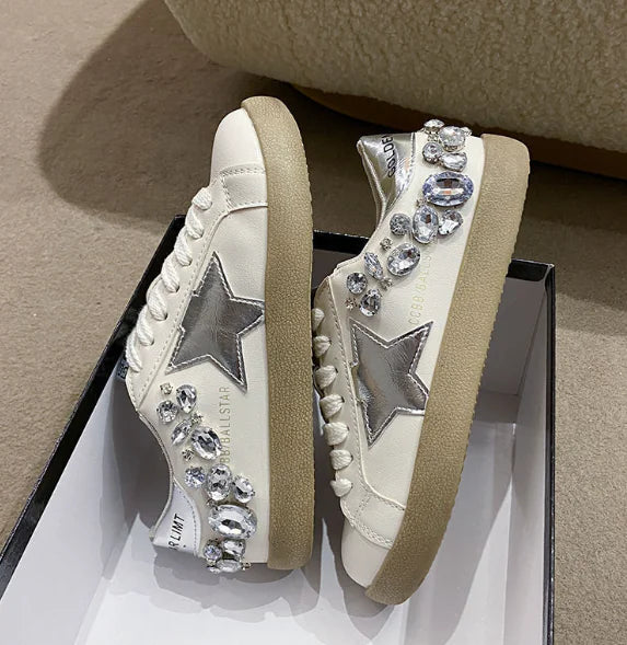 Star Old White Shoes with Diamonds Rieworkes