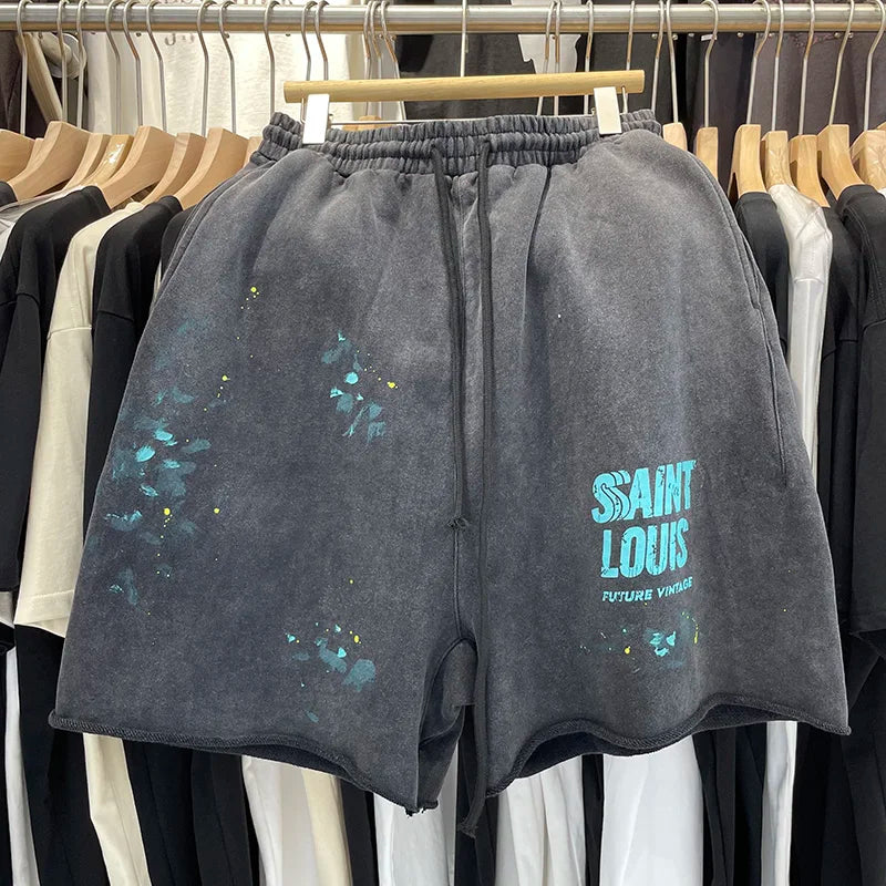 SAINT LOUIS Handmade Ink Spray Retro Style Shorts Mimarta