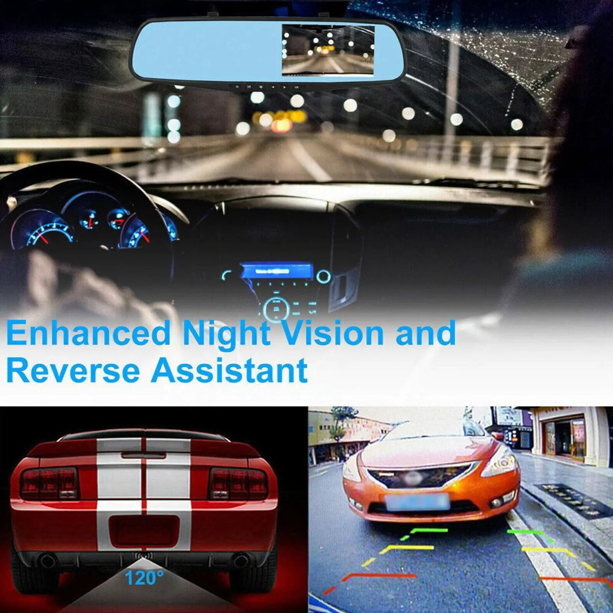 1080P HD Rearview Mirror Car DVR Dual Dash Cam Camera Front Rear Video Recorder - Rieworkes