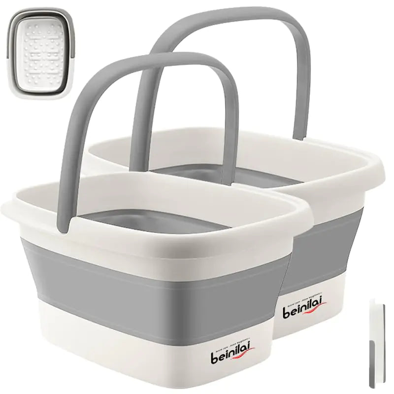 Collapsible Foot Bath Basin for Soaking Feet,Foot Soak Tub,Plastic Foot Bucket with Handles and Massage Acupoint,Foldable Laundry Basket-Gery (2 Pack) 2 Pack Gray Rieworkes