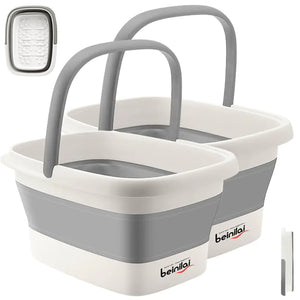 Collapsible Foot Bath Basin for Soaking Feet,Foot Soak Tub,Plastic Foot Bucket with Handles and Massage Acupoint,Foldable Laundry Basket-Gery (2 Pack) 2 Pack Gray Rieworkes