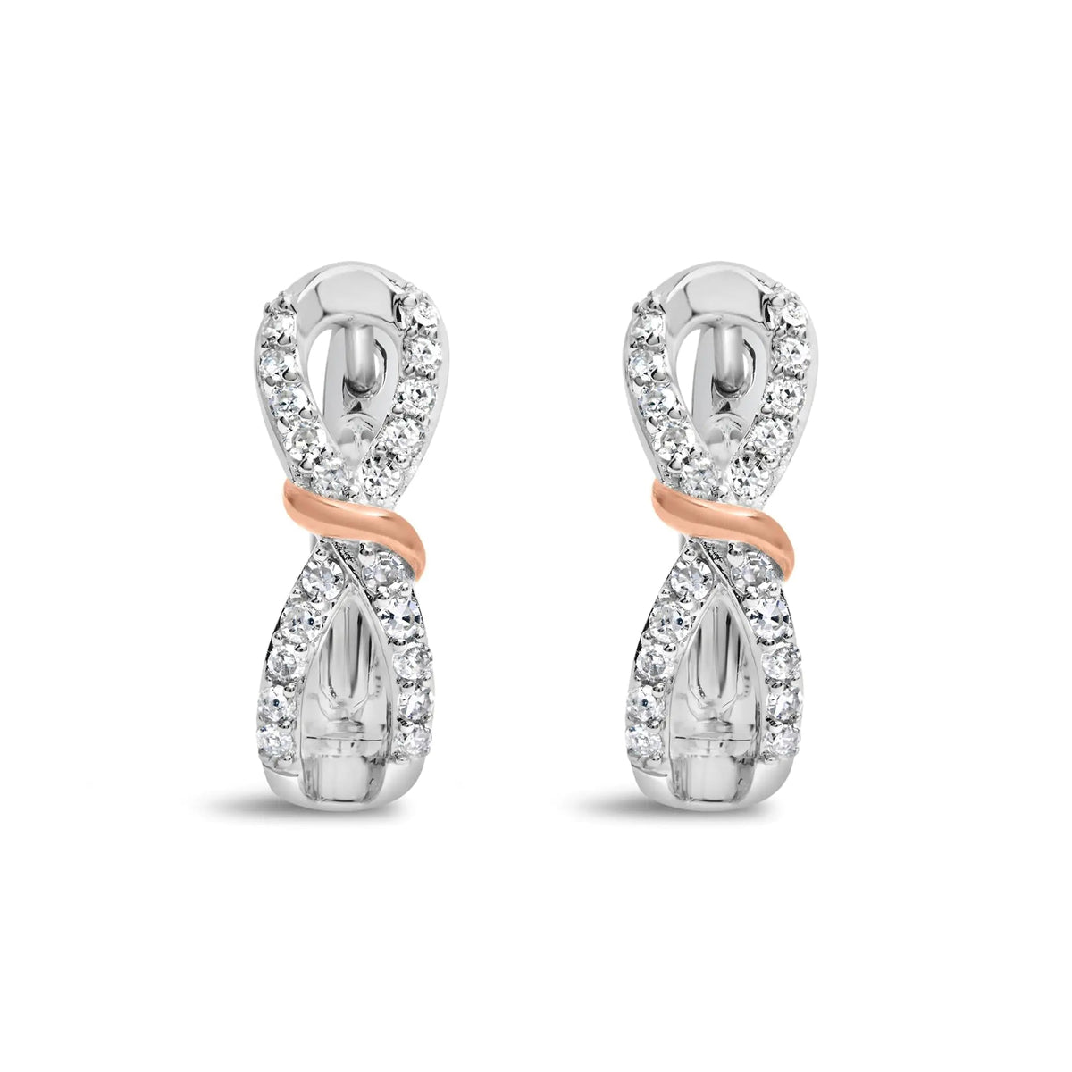 10K White and Rose Gold 1/3 Cttw Diamond Infinite and Ribbon Hoop Earrings (H - I Color, I1 - I2 Clarity) - Rieworkes