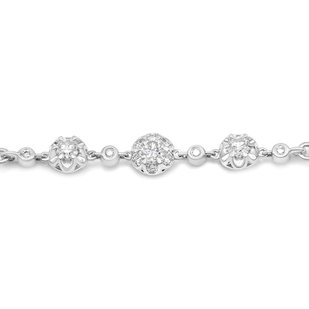 10K White Gold 0.41 Cttw Round Prong and Bezel Set Cluster Diamond Alternate Pattern Bolo Bracelet (I - J Color, I1 - I2 Clarity) - Adjustable 4" to 10" - Rieworkes
