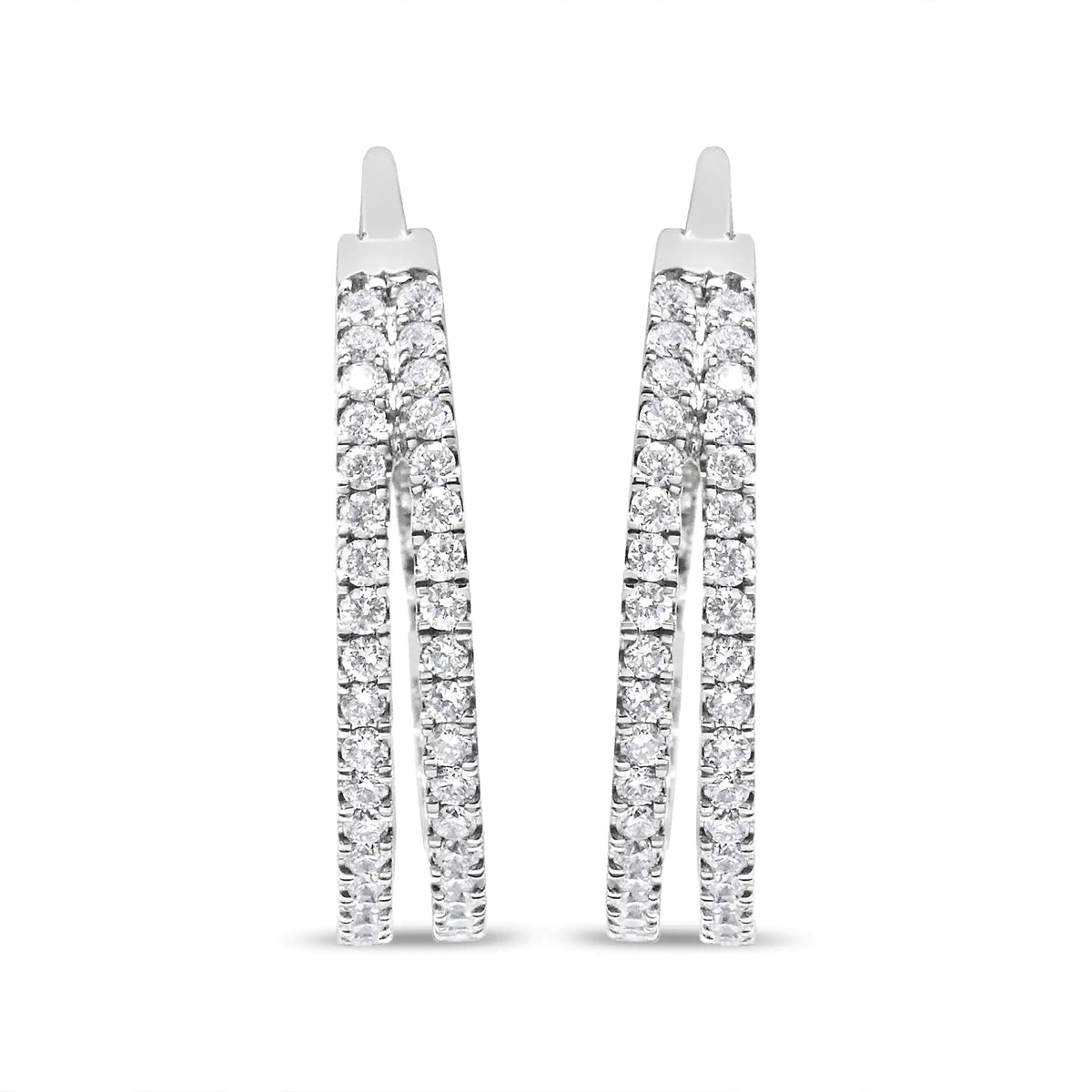 10K White Gold 1 1/2 Cttw Lab Grown Diamond Inside Out Double Row Split Criss Cross 3/4" Inch Hoop Earrings (G - H Color, SI1 - SI2 Clarity) - Rieworkes
