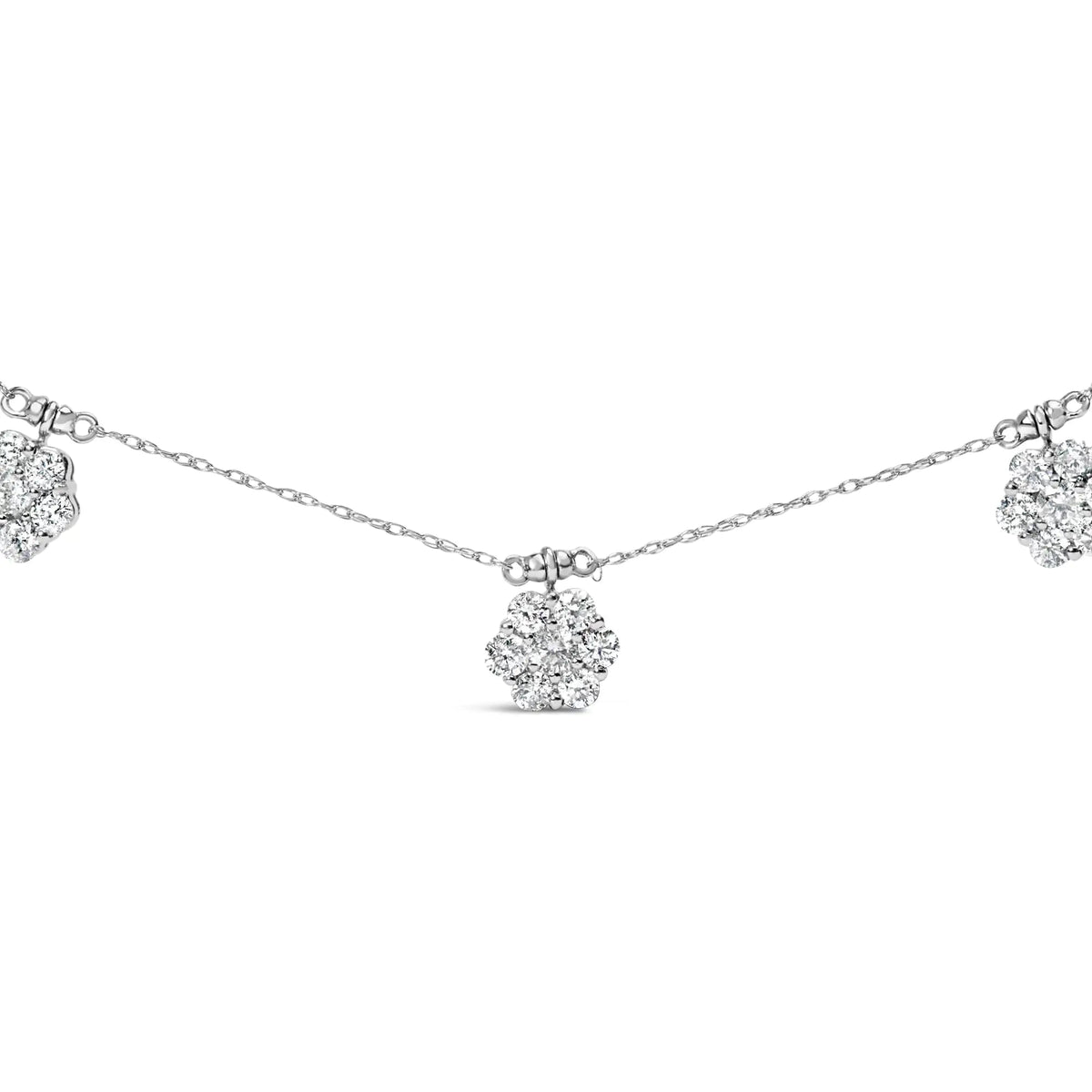 10K White Gold 3.0 Cttw Round - Cut Diamond 7 Stone Cluster Station Necklace (H - I Color, I1 - I2 Clarity) - 18" - Rieworkes