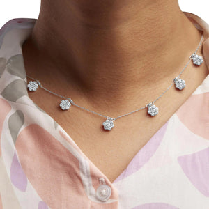 10K White Gold 3.0 Cttw Round - Cut Diamond 7 Stone Cluster Station Necklace (H - I Color, I1 - I2 Clarity) - 18" - Rieworkes