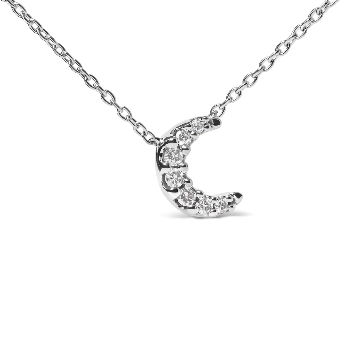 10K White Gold Diamond Accented Crescent Moon Shaped 18" Inch Pendant Necklace (H - I Color, I1 - I2 Clarity) - Rieworkes