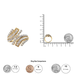10K Yellow Gold 1.0 Cttw Round and Baguette Diamond Woven Bypass Ring (H - I,I1 - I2) - Rieworkes