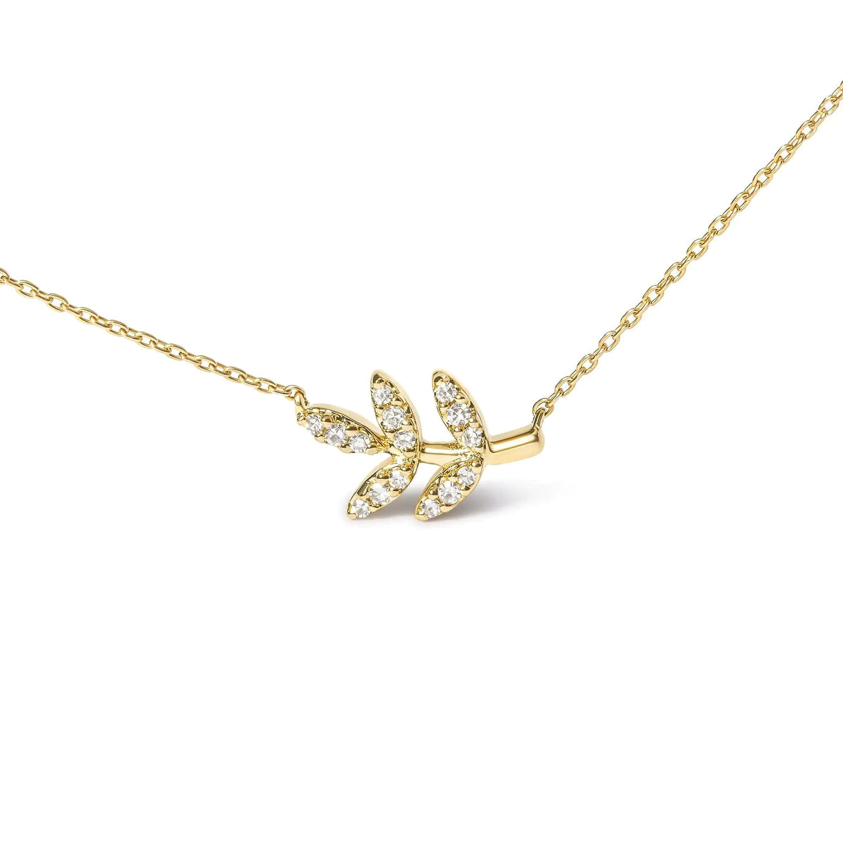 10K Yellow Gold 1/10 Cttw Diamond Leaf and Branch 18" Pendant Necklace (H - I Color, I1 - I2 Clarity) - Rieworkes