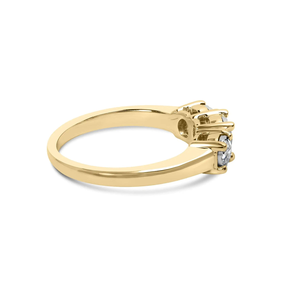 10K Yellow Gold 1/2 Cttw Miracle Set Round Diamond Three Stone Illusion Plate Ring (I - J Color, I2 - I3 Clarity) - Rieworkes