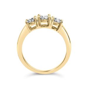 10K Yellow Gold 1/2 Cttw Miracle Set Round Diamond Three Stone Illusion Plate Ring (I - J Color, I2 - I3 Clarity) - Rieworkes