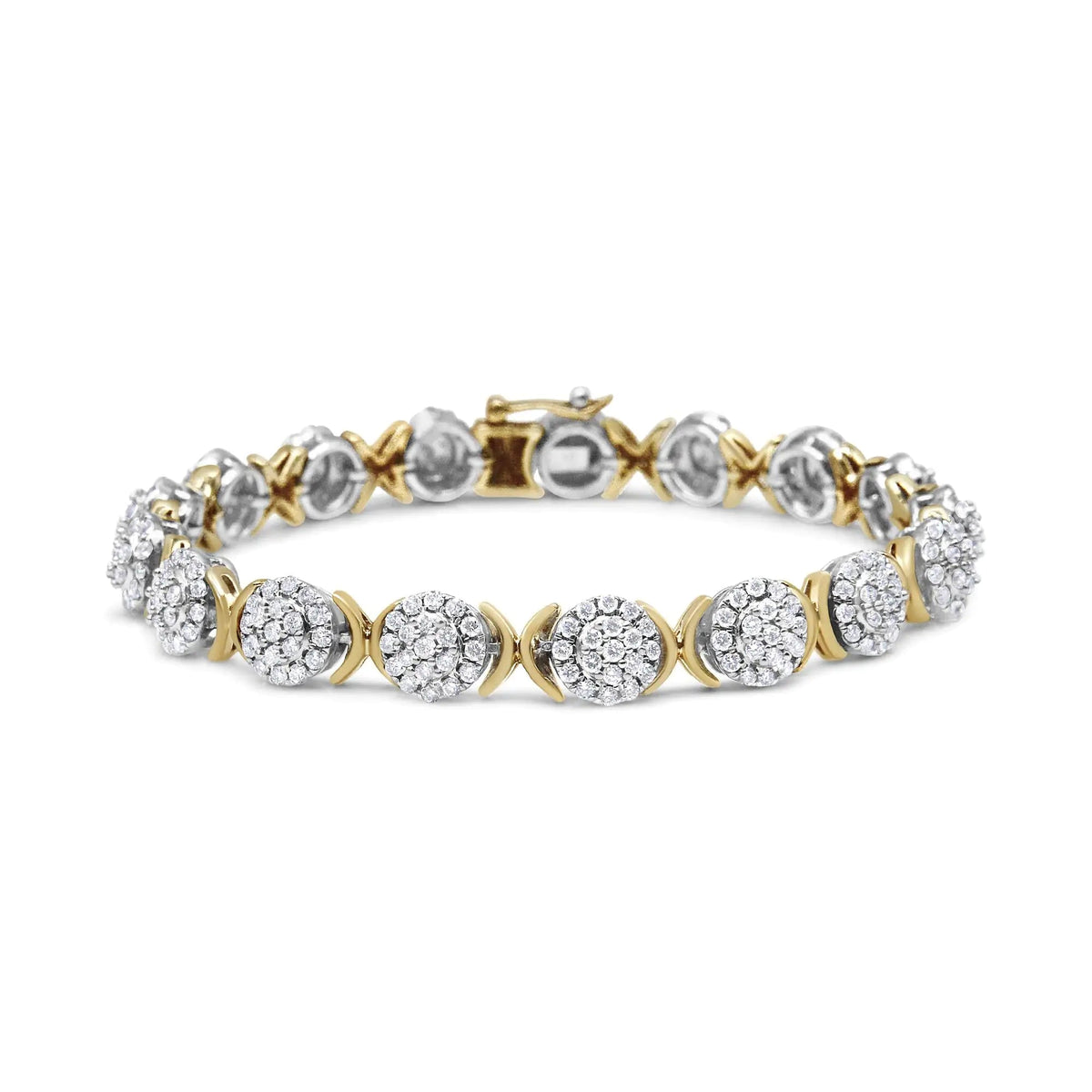 10k Yellow Gold Plated .925 Sterling Silver 5.00 Cttw Lab Grown Round Diamond Cluster Tennis Link Bracelet (G - H Color, VS1 - VS2 Clarity) - 7.25" - Rieworkes