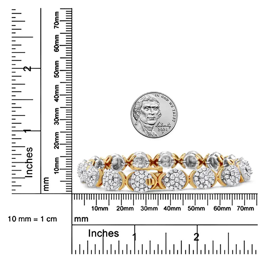 10k Yellow Gold Plated .925 Sterling Silver 5.00 Cttw Lab Grown Round Diamond Cluster Tennis Link Bracelet (G - H Color, VS1 - VS2 Clarity) - 7.25" - Rieworkes